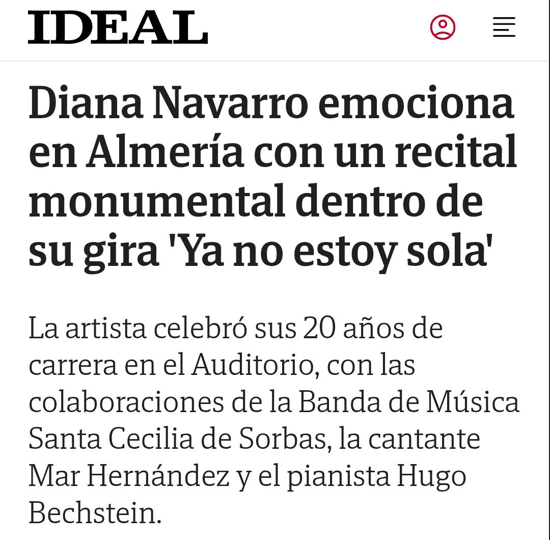 BandaSorbas's tweet photo. 🗞️ PRENSA | 

El diario IDEAL se hace eco del Concierto de @Diana_Navarro en Almería.

👉🏼 Destaca nuestra colaboración dentro del espectáculo, interpretando La Saeta de Serrat. ¡Gracias por esas bonitas palabras! 🥰

🔗 https://t.co/BFK47IoseR

#SoñandoMúsica https://t.co/t5Hdyx61WN