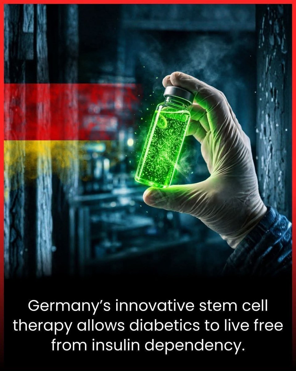 SmartScience's tweet photo. Germany’s stem cell therapy may let diabetics live without insulin

A revolutionary medical breakthrough is giving hope to millions of people living with diabetes. Researchers in Germany have developed a stem cell therapy that allows the body to produce its own insulin naturally. For decades, diabetics have relied on daily insulin injections or pumps to regulate blood sugar, but this new therapy could eliminate that dependency entirely.

The treatment works by transforming stem cells into functional insulin-producing cells, which are then implanted into the patient’s body. These cells respond to blood sugar levels in real time, just like a healthy pancreas. Unlike traditional methods that manage symptoms, this therapy addresses the root cause of diabetes and restores the body’s ability to regulate itself. Early trials show patients maintaining normal blood sugar without insulin injections for months, a feat once thought impossible.

This advancement is more than a medical achievement; it represents a profound improvement in quality of life. People no longer need to worry about missed doses, painful injections, or the long-term complications of poorly controlled diabetes. Families can imagine a future where loved ones live healthier, freer lives. Scientists are also exploring whether similar techniques could be applied to other endocrine disorders, opening the door to even broader healing possibilities.

Imagine a world where chronic diseases like diabetes can be reversed, not just managed. A future where the human body can be guided to repair itself naturally. With stem cell therapies advancing at this pace, that vision may soon become a reality.