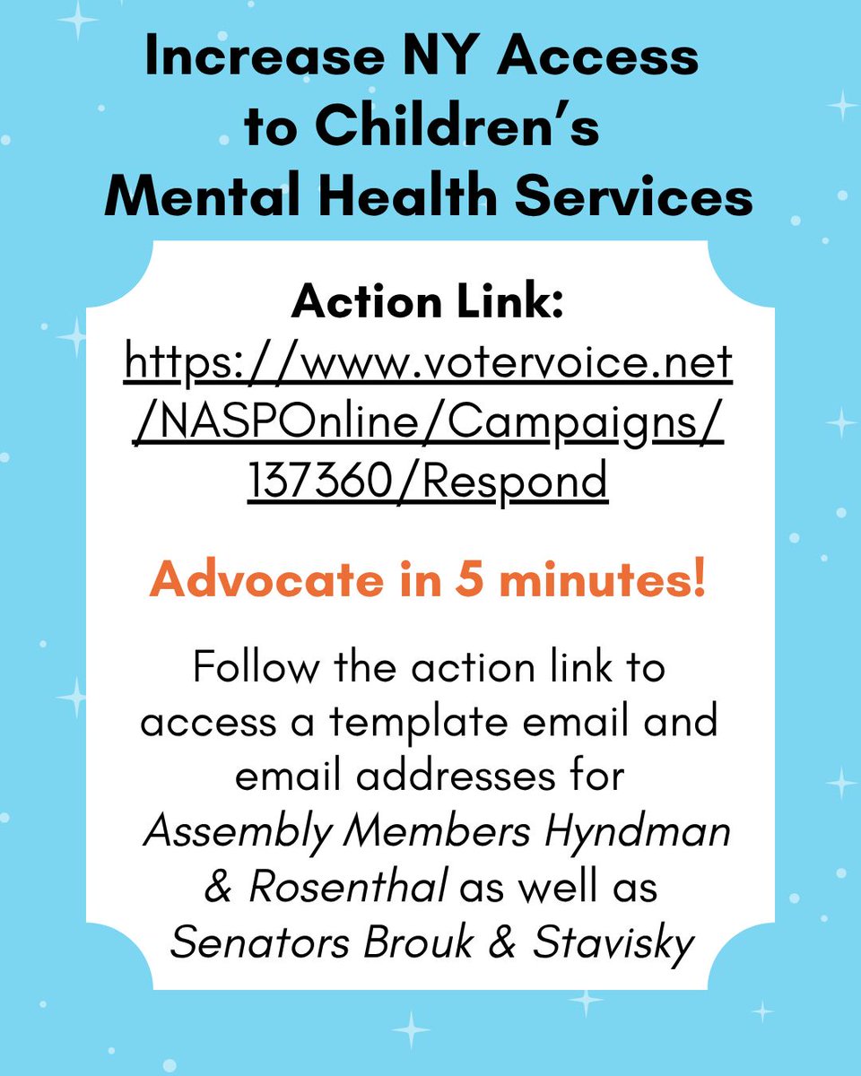 nyasp's tweet photo. Your advocacy has been incredible this month! 💙 You (&amp; friends, colleagues, parents, etc.) just need 5 minutes to show support for A.1745/S.3278 📣 #SchoolPsychologists #MentalHealthMatters Action Link: https://t.co/22i96vjYEL https://t.co/FJP48NzDqq