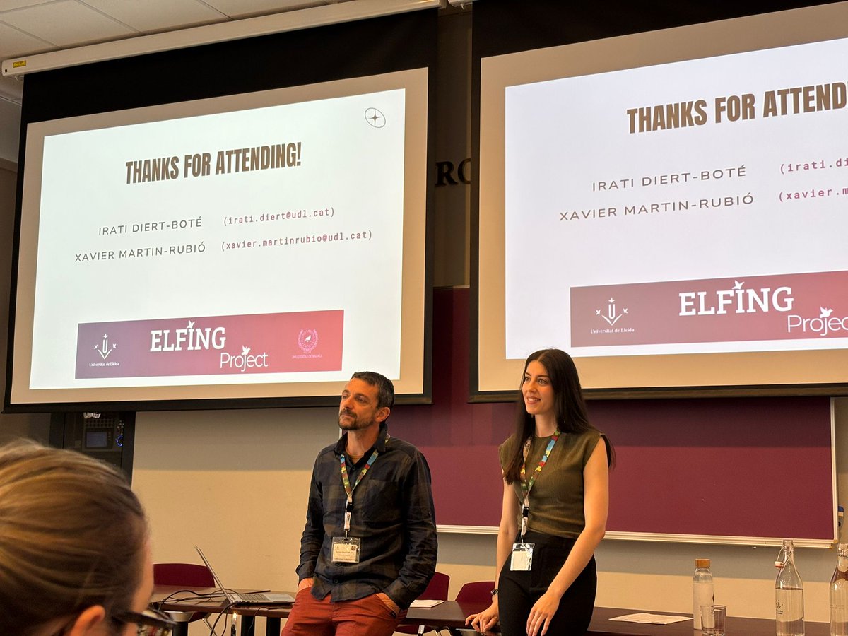 UdLCLA's tweet photo. 🎤 Irati Diert-Boté, Laia Lacasa-Cervelló & Xavier Martin-Rubió explored how English Studies students and lecturers negotiate #selfconcepts, and #ideologies through interactions with (non-)native speakers abroad 🌐🗣️ https://t.co/vDcoIJgto8