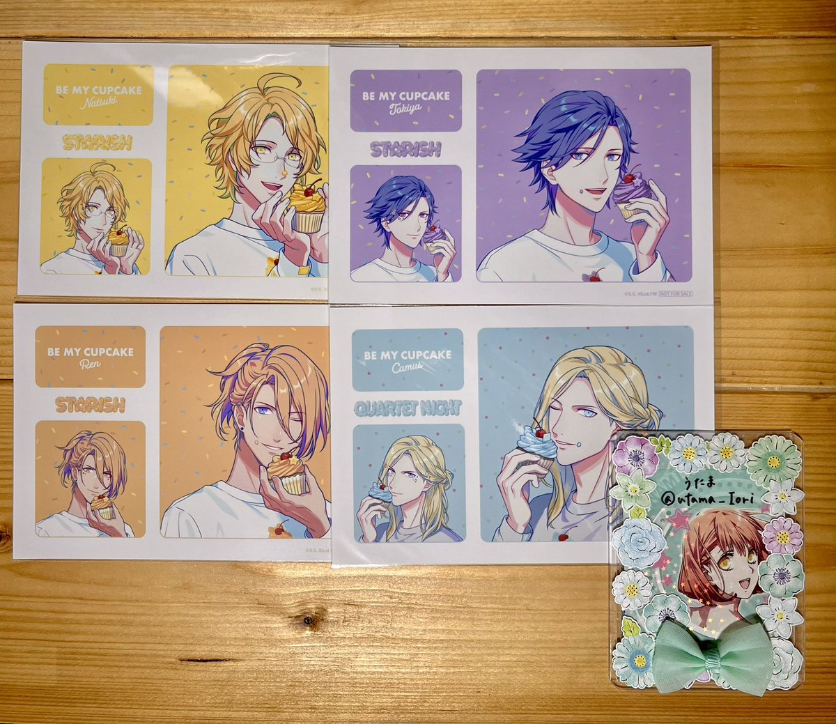 utama_Iori's tweet photo. 【交換】うたプリ BGS BE MY CUPCAKE

「譲」画像①〜③
那月 トキヤ レン 翔 嶺二 カミュ

「求」
①ステッカー:蘭丸1
②ビジュカ:音也or蘭丸
③特典:蘭丸1>セシル1、音也

※蘭丸は身内分です

都内手渡し、郵送にて
よろしくお願いいたします🌼 https://t.co/iqUGKWUINe