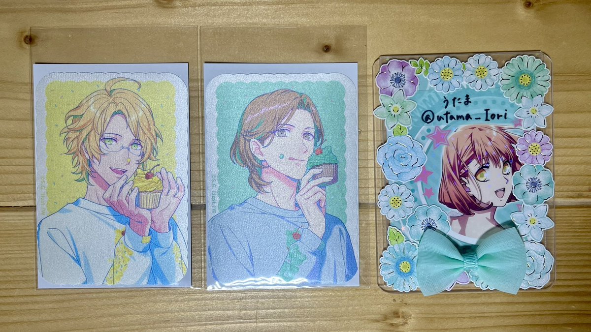 utama_Iori's tweet photo. 【交換】うたプリ BGS BE MY CUPCAKE

「譲」画像①〜③
那月 トキヤ レン 翔 嶺二 カミュ

「求」
①ステッカー:蘭丸1
②ビジュカ:音也or蘭丸
③特典:蘭丸1>セシル1、音也

※蘭丸は身内分です

都内手渡し、郵送にて
よろしくお願いいたします🌼 https://t.co/iqUGKWUINe