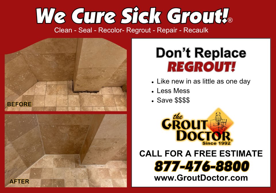 TheGroutDoctor's tweet photo. No need to go through the process of replacing your tiled areas when there is a #GroutDoctor in the house! We can clean, renew and protect in less time, with less mess, and less cost than remodeling! 
Learn More>> https://t.co/ml6GJgboRd https://t.co/nfCocNp4LK