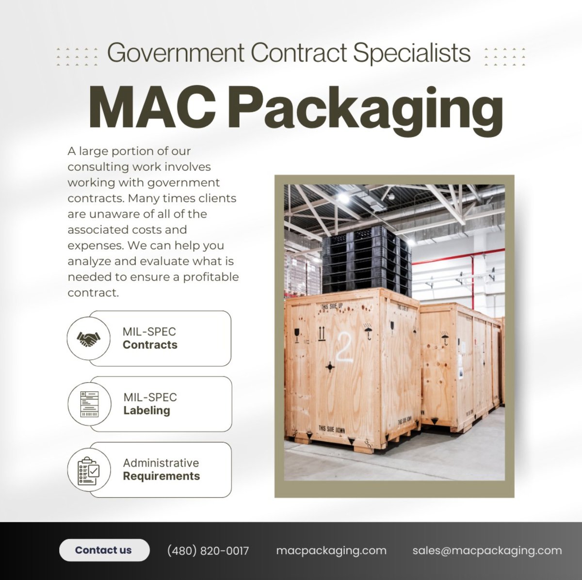 MAC_Packaging's tweet photo. A large portion of our consulting work involves working with government contracts. 
To learn more contact us: https://t.co/LBqEuYdCPq

#consulting #government #governmentcontracts #contracts #milspec #military #militarycontractor  #packagingconsulting #packagingcontainers https://t.co/61XOtyB49c