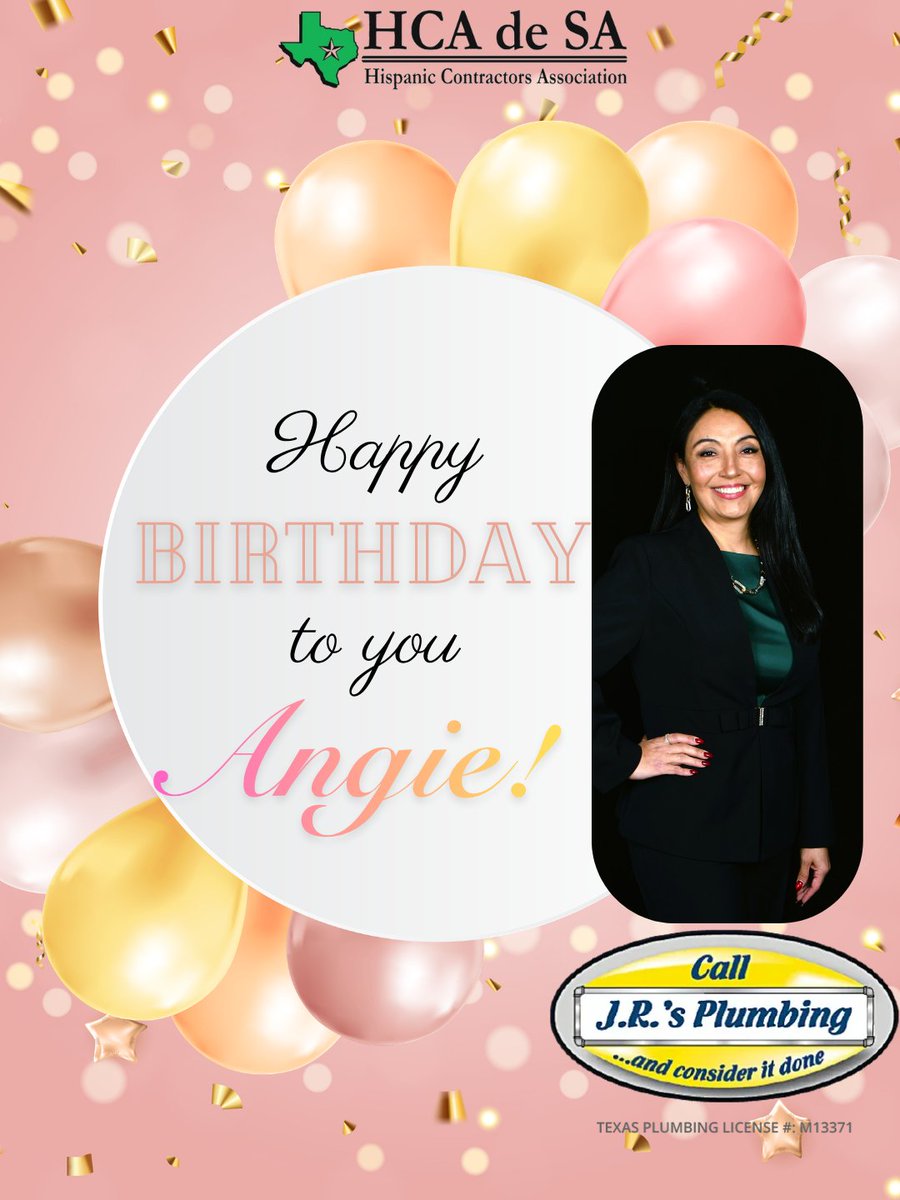 HCAdeSA's tweet photo. Join me in wishing our fearless leader, our Board President &amp; Owner of J.R.'s Plumbing, Mrs. Angie Gonzalez, a big FELIZ CUMPLEANOS! 📷

We wish you a fabulous day! 📷 https://t.co/XQKUzuyMeK