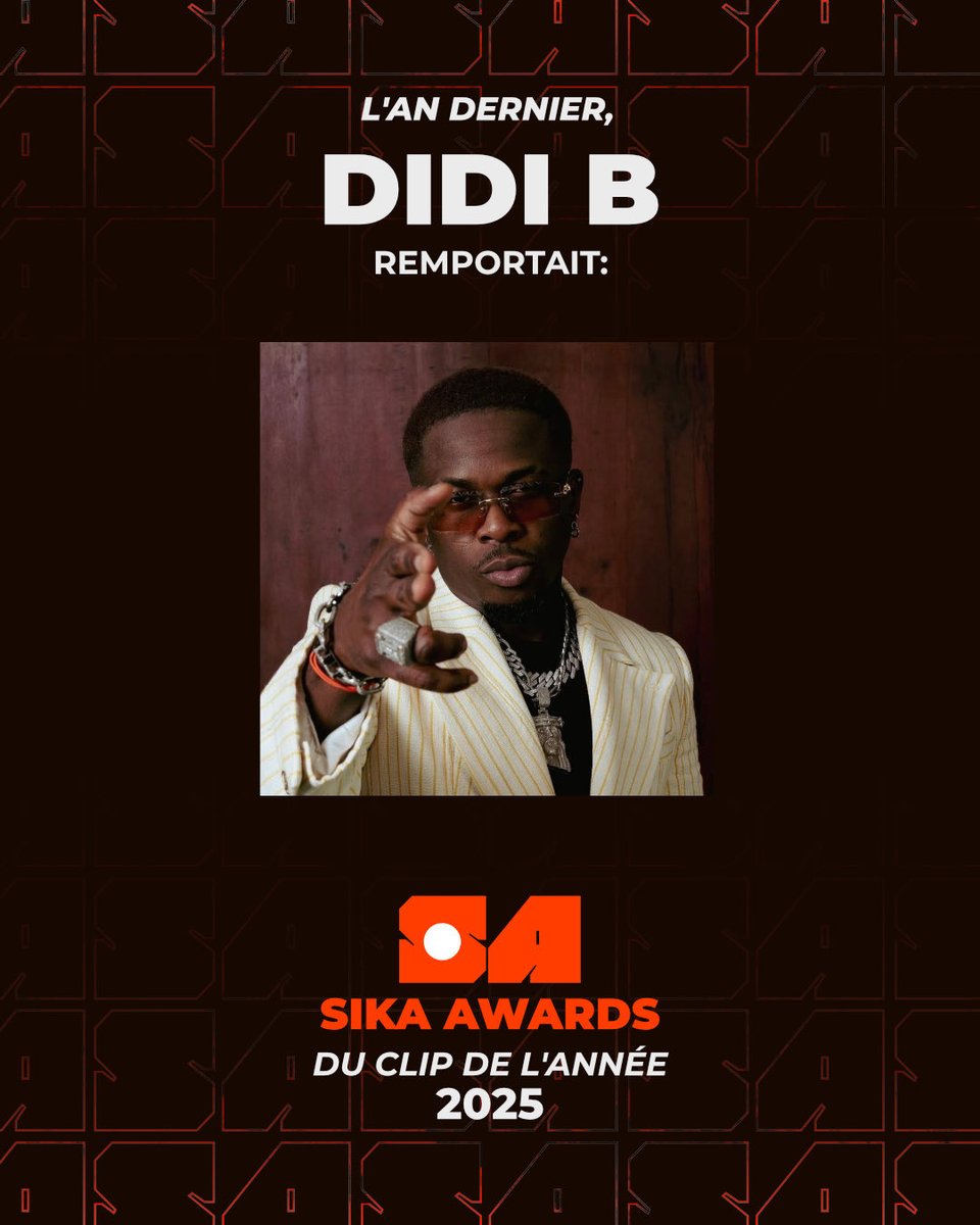 sikaawards's tweet photo. Félicitations encore à DIDI B, lauréat du clip de l'année en 2025 avec Holiday Season ! @Didibofficial 

Selon vous, qui remportera le SIKA du clip de l'année en 2026 ? Donnez nous vos pronostics en commentaire ! https://t.co/8SyjMq1KDj