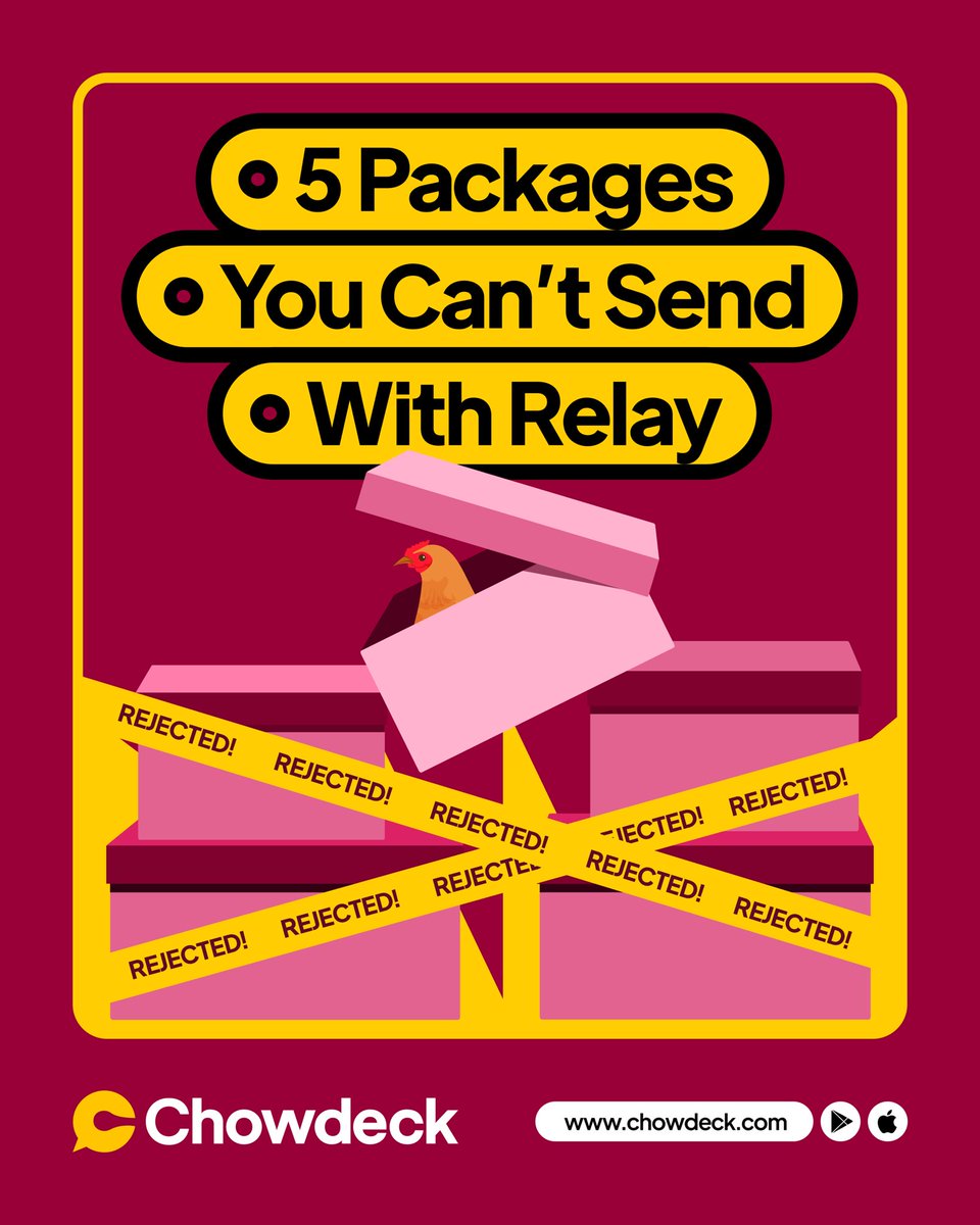 chowdeck's tweet photo. Good news: Relay delivers packages across your city at the most affordable prices.

Bad news: Not all packages 😂

Scroll to see which ones didn't make it 😭 https://t.co/7VEdaUnGye