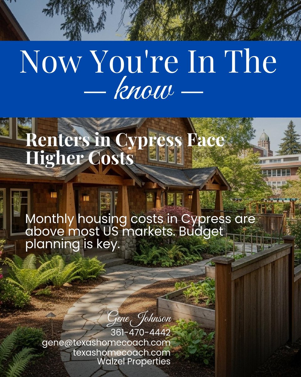 TXHomeCoach's tweet photo. Cypress renters face higher monthly costs than most US markets, shaping how families need to plan their budgets and future moves. 

What strategies help you balance rent and savings? https://t.co/EOqqqI4kDF