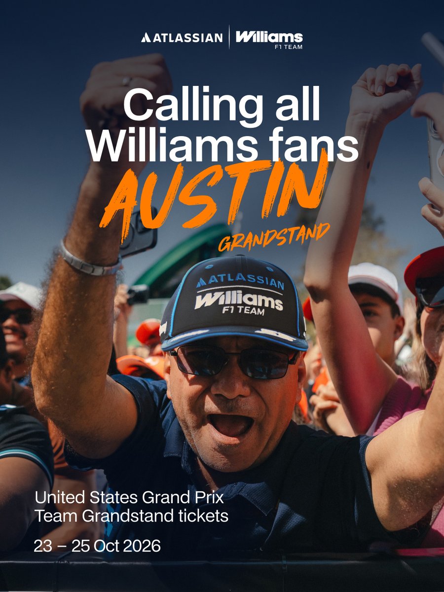 WilliamsF1's tweet photo. Join us in AUSTIN 🤠🇺🇸

Take your seat at COTA in our dedicated Atlassian Williams F1 Team grandstand - purchase your tickets now at: https://t.co/jxh1403YYa 🎟️ https://t.co/dPI9xeEzj7