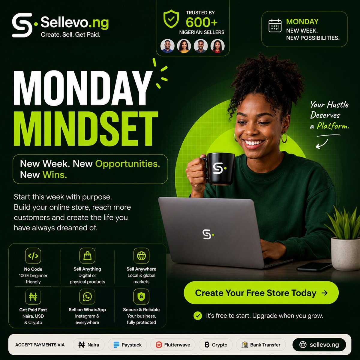 RealIchieJohn's tweet photo. New week. New goals. New sales.
This is your reminder to finally start that online business you keep thinking about 💚
build your online store with https://t.co/aEhZ3Pqtgm and start selling digital or physical products with ease.
#smallbusiness #ecommerce #entrepreneur #makemoney https://t.co/AKDtKiR2U7