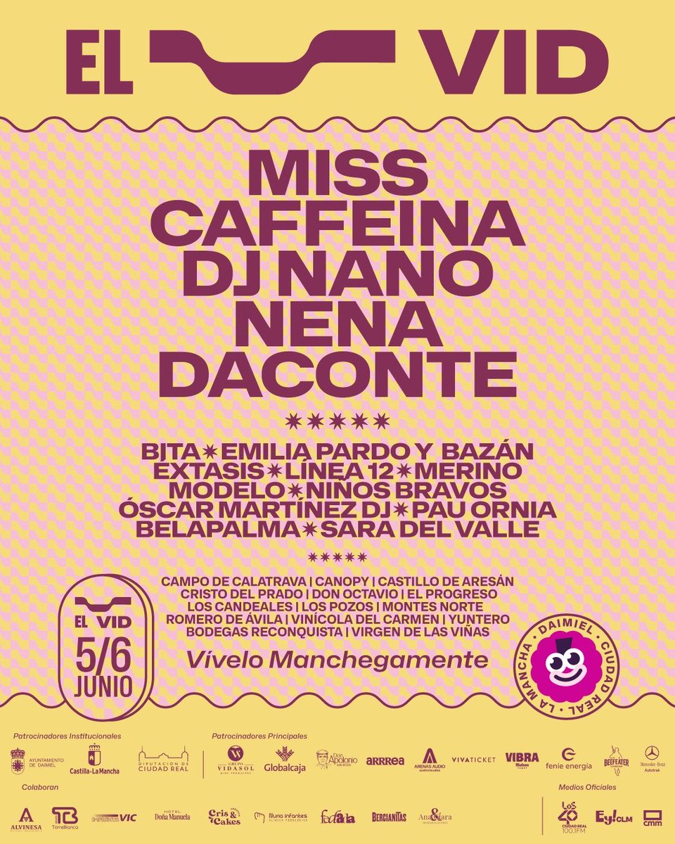 vid_festival's tweet photo. Ahora sí… este es el cartel completo del festival 👀 Comienza la cuenta atrás💥
Damos la bienvenida a @belapalmamusic y a Sara del Valle que se unen a nuestro cartel 2026

📅 5 y 6 de junio de 2026
📍 Daimiel (Ciudad Real)

🎟️ Entradas ya disponibles en https://t.co/rX4p2DRxMF https://t.co/1CzxGWrqsm