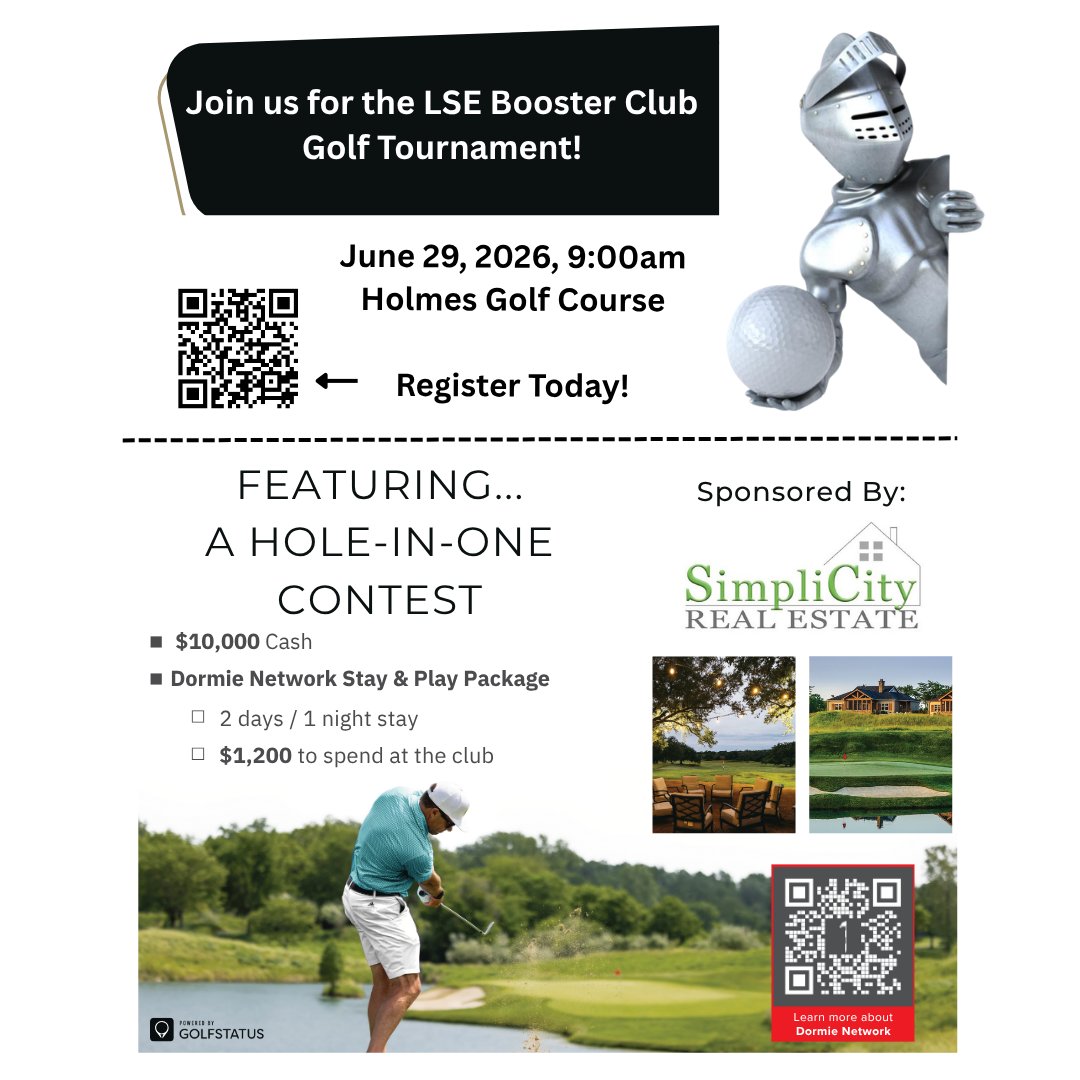 LSEBoosterClub's tweet photo. The LSE Booster Club Golf Tournament is just 5 weeks away, and we’d love to have you join us on June 29th!

Not able to golf but still want to support LSE athletics? Donation and sponsorship opportunities are also available.

Register or learn more here: https://t.co/4b36M2W6g9 https://t.co/w8A9yWGkU0