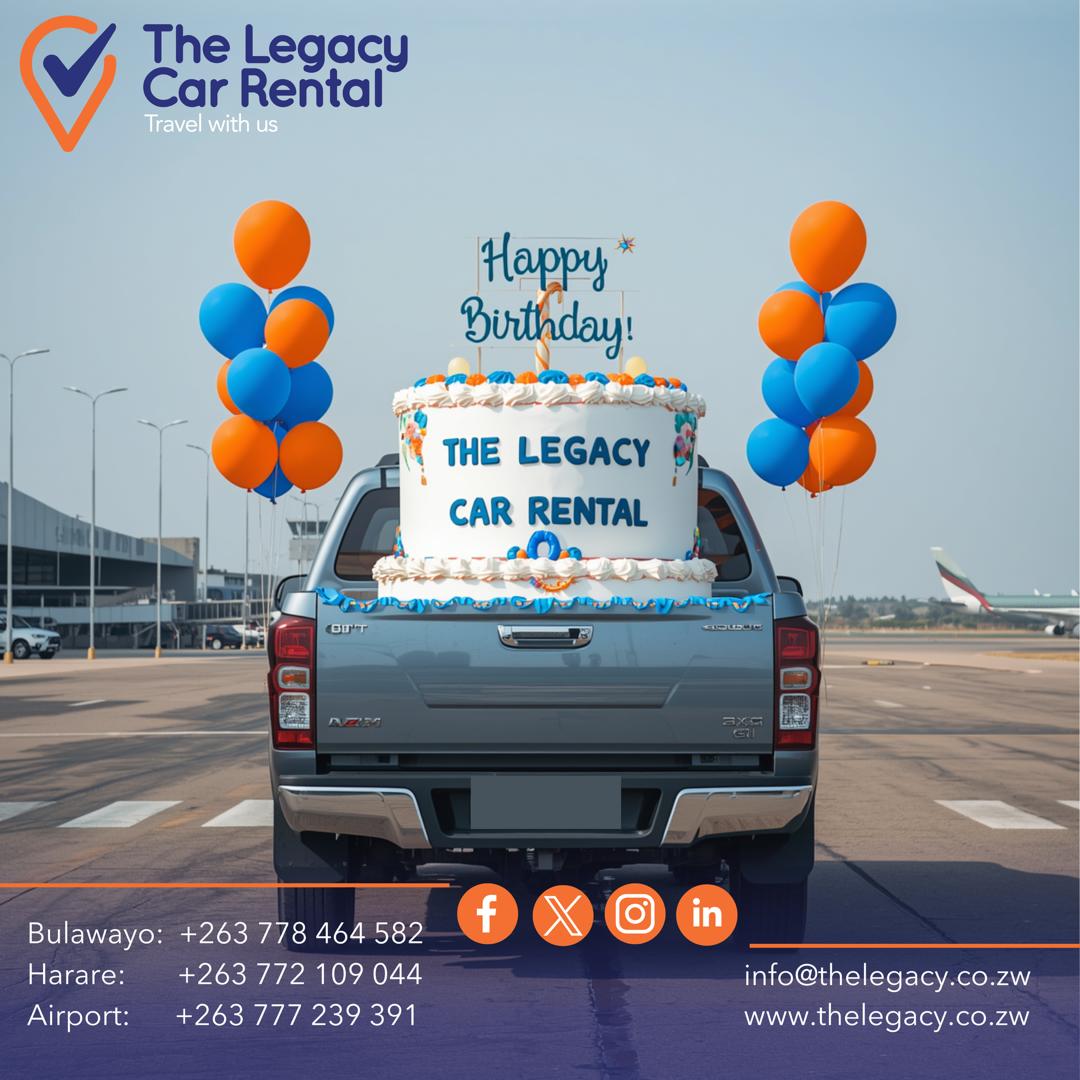 legacy_rental's tweet photo. Five years of miles, memories, and excellent journeys. Today, The Legacy Car Rental officially turns 5 years old!
Thank you, Zimbabwe, for trusting us with your journeys. Here’s to the next 5 years and beyond!
#5YearAnniversary #5yearsold #thankyouforyoursupport #TravelWithUs https://t.co/oAo3wcA5C4