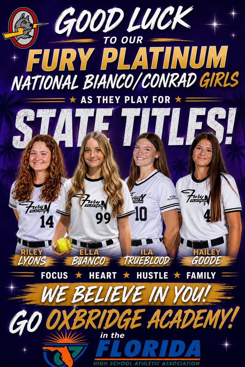 FuryBianco_FL's tweet photo. Good luck to 6 of our Fury Platinum girls as they take the field with their high school teams in the FHSAA State Series!
⭐ @ryly_14 
⭐ @EllaBianco99 
⭐ @ilatrue2027 
⭐ @GoodeHaile33114
⭐ @BellaRouse2028 
⭐ Isabelle Reibling

Play hard, stay confident, and enjoy every moment https://t.co/PFdE9IvnHP