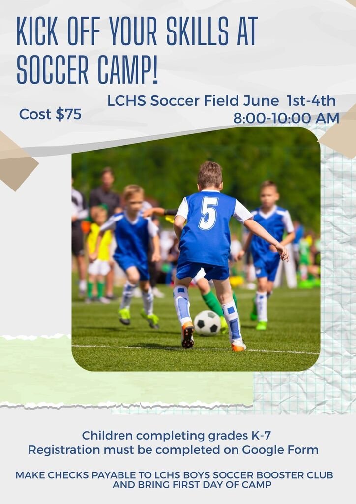 LCHSFalcons's tweet photo. Soccer Camp!
June 1sy - 4th
8:00-10:00am
LCHS Soccer Field
Grades K-7
$75
Register Here: https://t.co/UizM9SD0CA https://t.co/yAxmbak8Gn