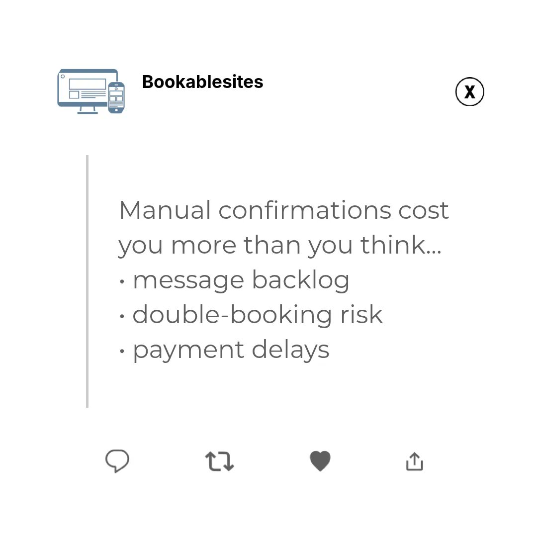 bookablesites's tweet photo. If your staff confirms bookings manually, you’re paying for delays. Here’s a mini-flow we see all the time: • WhatsApp auto-replies send the booking status without back-and-forth • A payment link gets collected in the same chat • Reserve with Google sync keeps the calendar https://t.co/0ZEVyMIG63