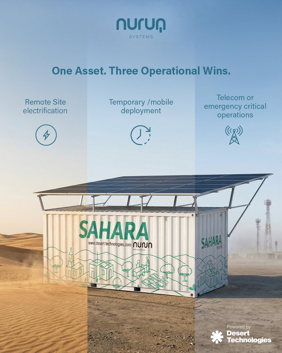 dt_technologies's tweet photo. Different sites. Same reliable core.
SAHARA adapts to varied conditions and keeps performance steady where operations demand it.
بيئات مختلفة. أداء ثابت.
 SAHARA تتكيف مع ظروف التشغيل وتحافظ على موثوقية النظام.
#SAHARA #Nurun #SolarEnergy #Vision2030 https://t.co/LAgijbl5GV