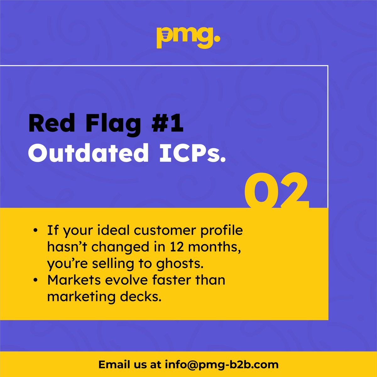 PmgB2B's tweet photo. Not every lead gen problem shows up in your reports. 🚩
Sometimes the real issue is outdated targeting, false intent, or no feedback loop.

Spot the red flags before they cost you revenue.
📩 info@pmg-b2b.com

#LeadGeneration #B2BMarketing #SalesAndMarketing #IntentData #PMG #B2B https://t.co/zy7nk4ZLyo