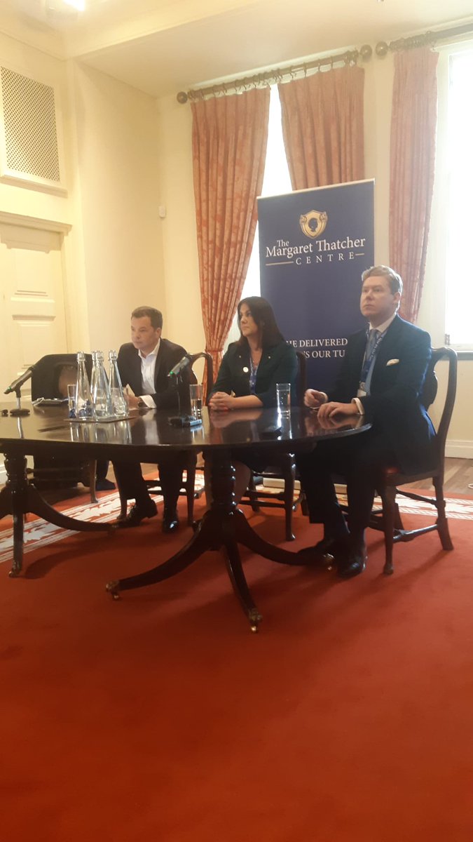 ThatcherCentre's tweet photo. TOPIC: Whither Magna Carta? The Continuing Death of Our Ancient Liberties.

Panellists: Lucy Connelly (@LucyTCWife), free-speech advocate Graham Linehan (@Glinner), Writer and free-speech advocate (by video feed), Alex Deane, (@ajcdeane) barrister and David Oldroyd-Bolt (@david_oldbolt) of The Danube Institute.

David: 'The right to freedom of speech has been sat upon by politicians.' 'We are beginning to win on case by case basis.' 'The closing down of county courts had an absolutely egregious effect.'

Lucy: 'I would absolutely say we have a two-tier system.' 'I don't think it's being curtailed. I think it's (freedom of speech) being eroded.' '...at the time I was more concerned about the children...' 'Let the judiciary be independent.'

Graham: 'I knew it wasn't a prank immediately.' 'That single moment effectively destroyed my marriage and career.' 'I never expected them to actually arrest me. Thats crazy looking back on it.' 'I knew they had overreached.'

Alex: 'The Courts and Tribunals Bill appeared out of the clear blue sky.' 'Elimination, altogether, of the automatic right of appeal in magistrates' court...imagine the consequences in your life of a criminal conviction?'