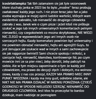Etherealoobe's tweet photo. @_sonikas_ @dotti_22_ @prada_m22 Jeśli coś powinno wybrzmieć, to właśnie takie merytoryczne głosy. To nie Jann zrobił coś „nie na miejscu”, tylko proporcje w tej dyskusji dawno się rozjechały. Wklejam, bo warto przeczytać. I szkoda, że nie ustawił prywatnego konta, żeby odciąć się od hien https://t.co/m38SNEXDgN