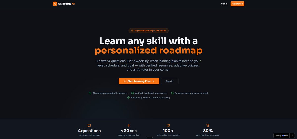 RecoveryEyo's tweet photo. Tired of 40 open tabs and no real learning plan?

SkillForge AI turns any skill goal into a structured
week-by-week roadmap with videos, docs &amp; quizzes ✅

Just tell it what you want to learn. That's it.

🔗 https://t.co/vL46XR8RfC

#BuiltWithMeDo #BuildWithMeDo https://t.co/0iR1395uEl