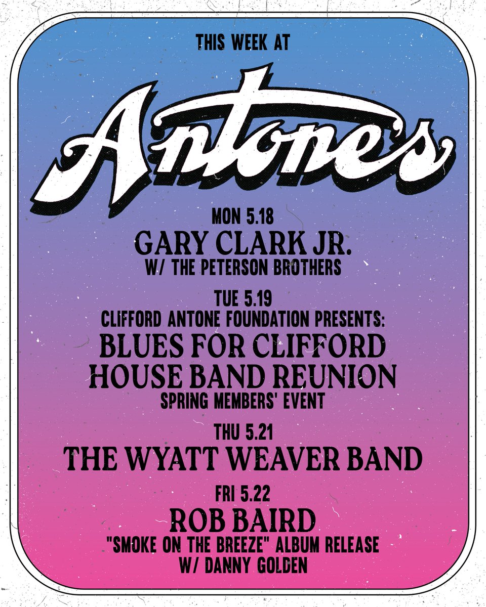 Antones's tweet photo. THIS WEEK AT ANTONE'S 💙

Grab tickets at https://t.co/UsjUgiDqhW or skip the fees by purchasing at Big Henry's, Magic Isle Vinyl &amp; Antone's Record Shop https://t.co/Tky30K0zrS