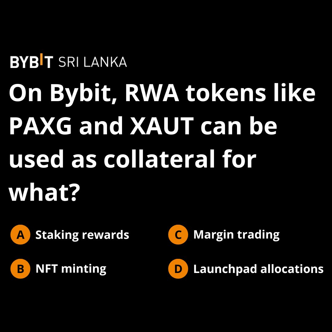 BybitSriLanka's tweet photo. Think You Know RWAs?🤔 - 100$ XAUT Giveaway!

RWAs are bringing $trillions of real-world value on-chain, and Bybit's $100M Global Assets campaign is your gateway in.    

Answer this week's quiz for a chance to win 100$ XAUT!

How to Enter  👇
1. Follow @BybitSriLanka    
2. Register for the event: https://t.co/hIGDSyVj3A  
3. Repost with the correct answer letter (A, B, C, or D) + tag 1 friend  
4. Boost your entry: Like this post    

⚠️Users must complete the first 3 steps to qualify for rewards. Failure to complete them will result in no rewards.

#RWA #BybitSriLanka #Bybit #CryptoQuiz #SriLanka