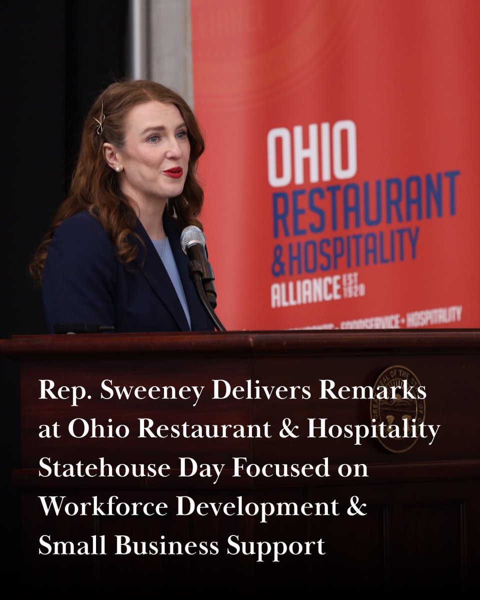 RepBrideSweeney's tweet photo. Ohio’s restaurant industry helps power local economies, create jobs &amp; bring communities together over the dinner table. Glad to speak at the Ohio Restaurant Association’s Statehouse Day about workforce pipelines, small business priorities &amp; how advocacy helps shape better policy https://t.co/M5uYyTAUkZ