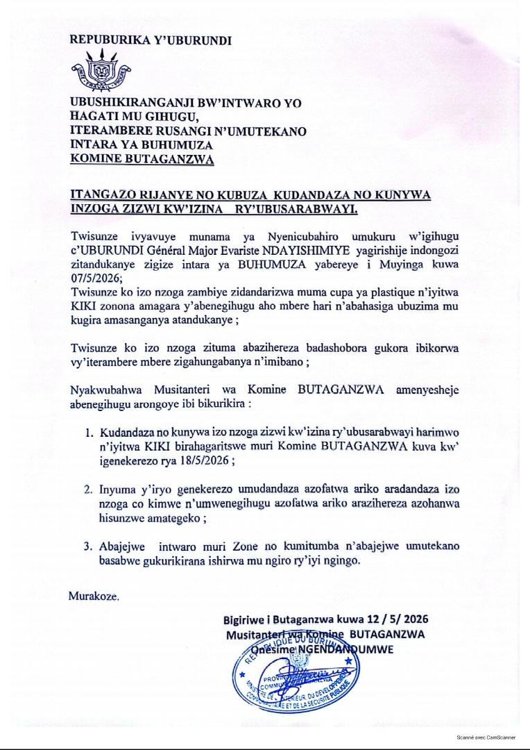CButaganzwa's tweet photo. #BUHUMUZA
Kuruwu wa mbere igenekerezo rya 18/5/2026 muri Komine BUTAGANZWA hatanguye isekeza ryo gutuza inzoga zambiye zitekeye mumacupa ya plastique zizwi kw'izina ry'agasarabwayi. https://t.co/zXjHBDFm4W