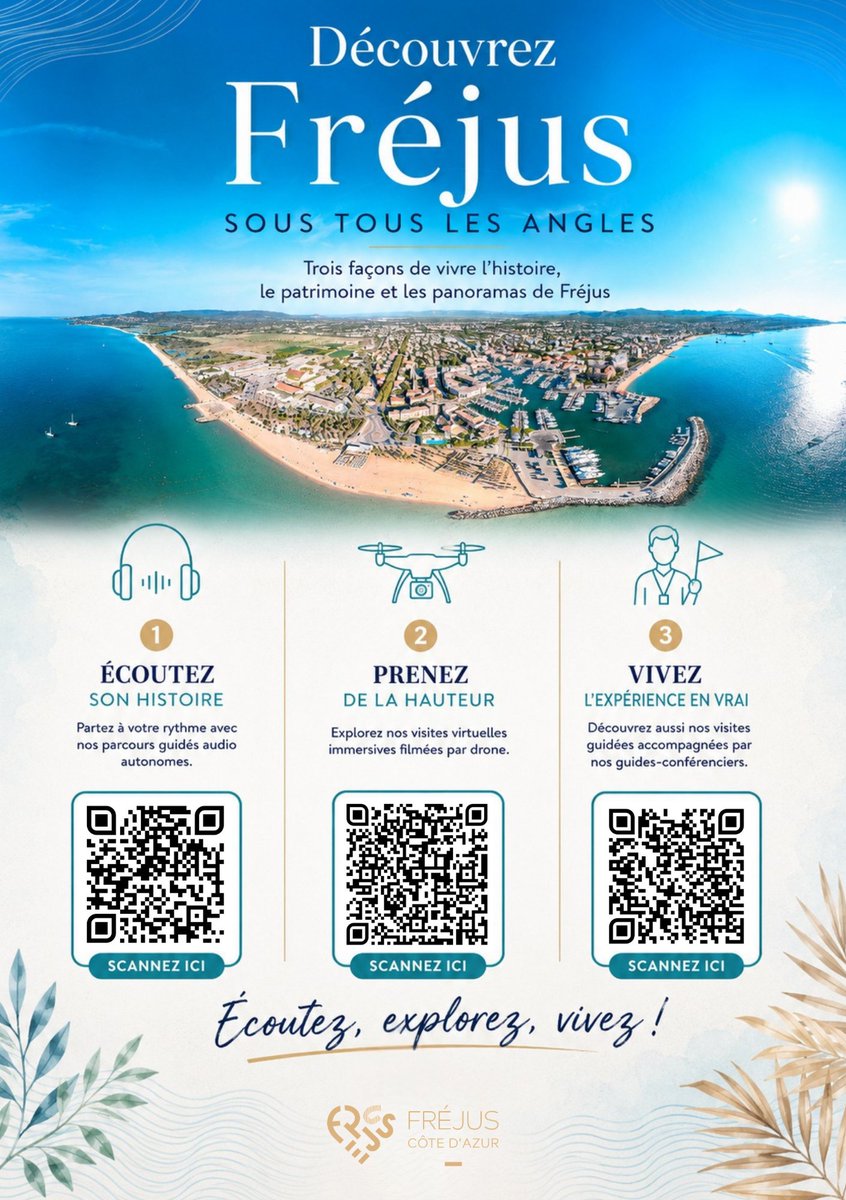 frejustourisme's tweet photo. 📷Découvrez #Fréjus sous tous les angles !
 Trois façons immersives et complémentaires vous attendent pour connaitre l'histoire, le patrimoine et les panoramas exceptionnels : visites audio, visites en 360 et visites guidées.  #visites #découvrir #vacances #visitesguidées https://t.co/QZxUlhkIO9