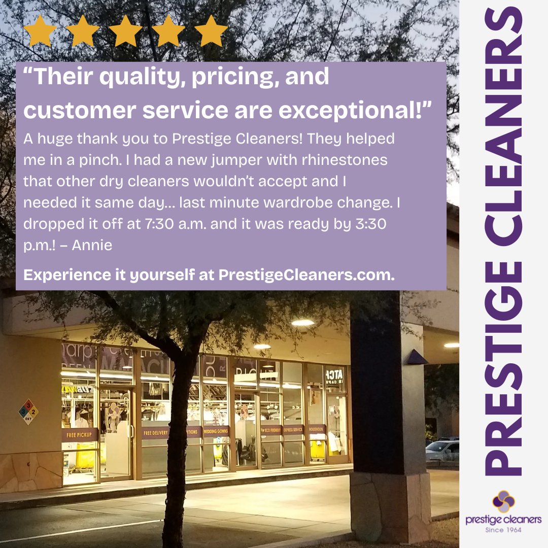 Prestige4Clean's tweet photo. Rhinestones. Same-day. Wardrobe emergency.
Dropped off 7:30 a.m. → Ready 3:30 p.m. ⭐⭐⭐⭐⭐
Thanks, Annie. This is what we do. https://t.co/vl9ZFYJ1PW
