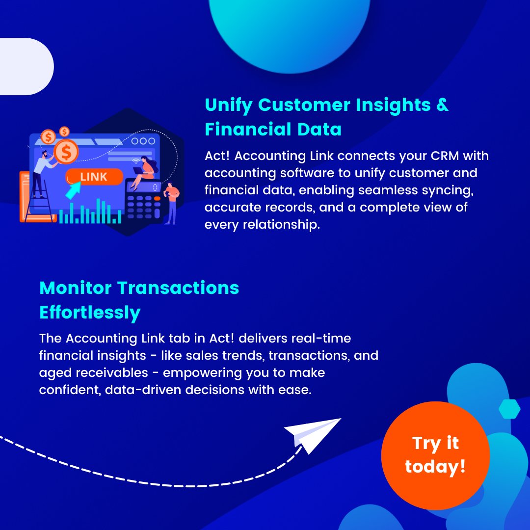 ActCRM's tweet photo. Act! Accounting Link removes extra steps in your customer support workflows by bringing key financial details (like invoices, payments, and aged receivables) right into your CRM.

Check it out: https://t.co/0uq04tRSNW https://t.co/ZmMVJUc6oP