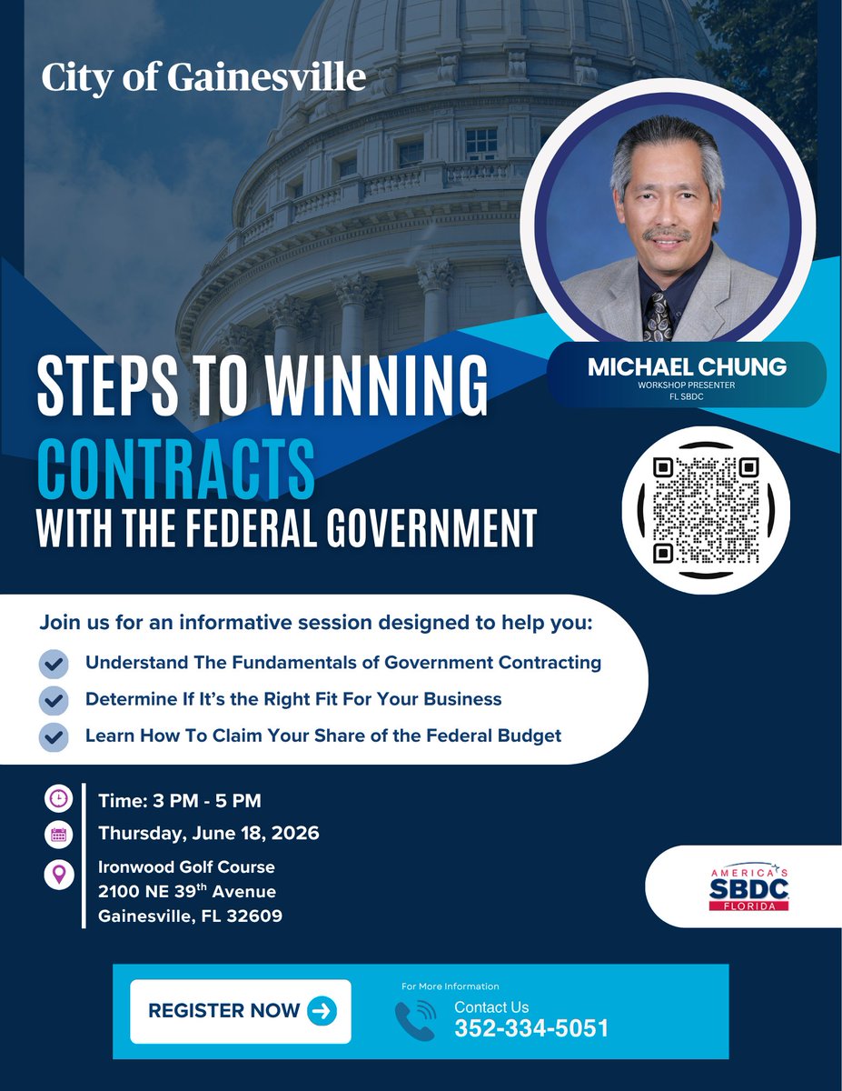 GainesvilleEO's tweet photo. The federal government spends $1.8T+ annually on everything from IT to catering. Is your small business getting a piece of the pie? 🥧

Join our workshop "Steps to Winning Contracts with the Federal Government" &amp; learn how to scale.

🚀 Space is limited—register today! https://t.co/n2MdrGrGl3
