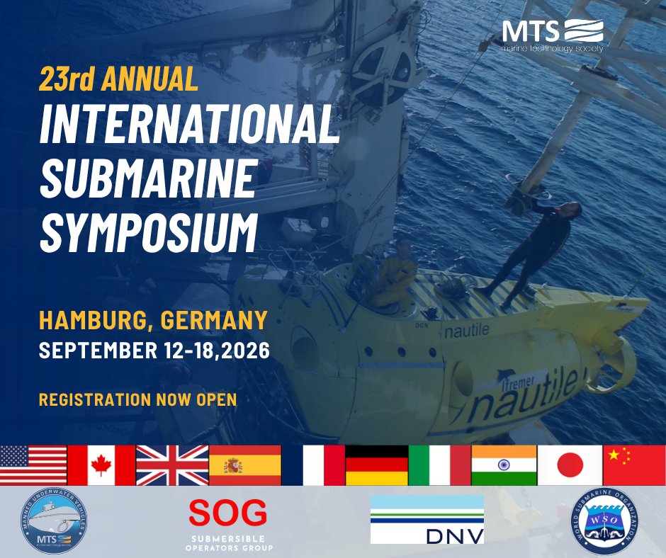 MTSociety's tweet photo. ⚓ Registration is Now Open for the 23rd Annual International Submarine Symposium 

📆 September 12-18, 2026
📍  International Maritime Museum &amp; DNV Headquarter - Hamburg, Germany

🔗 Learn More &amp; Register: https://t.co/orTPxfgyeT https://t.co/tZ5T4BHx06