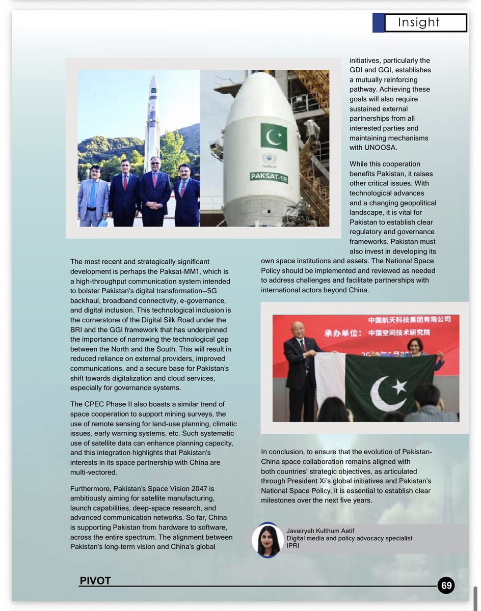 Pivot_ISSI's tweet photo. PIVOT features the article entitled President Xi Jinping’s Global Initiatives and the Evolution of Pakistan-China Space Collaboration by Javairyah Kulthum Atif, exploring strategic cooperation in space diplomacy. https://t.co/zEucOaEL4r