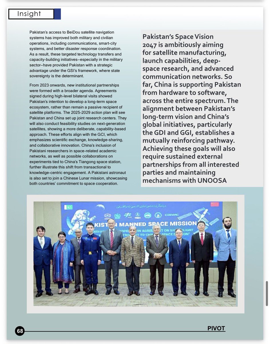 Pivot_ISSI's tweet photo. PIVOT features the article entitled President Xi Jinping’s Global Initiatives and the Evolution of Pakistan-China Space Collaboration by Javairyah Kulthum Atif, exploring strategic cooperation in space diplomacy. https://t.co/zEucOaEL4r