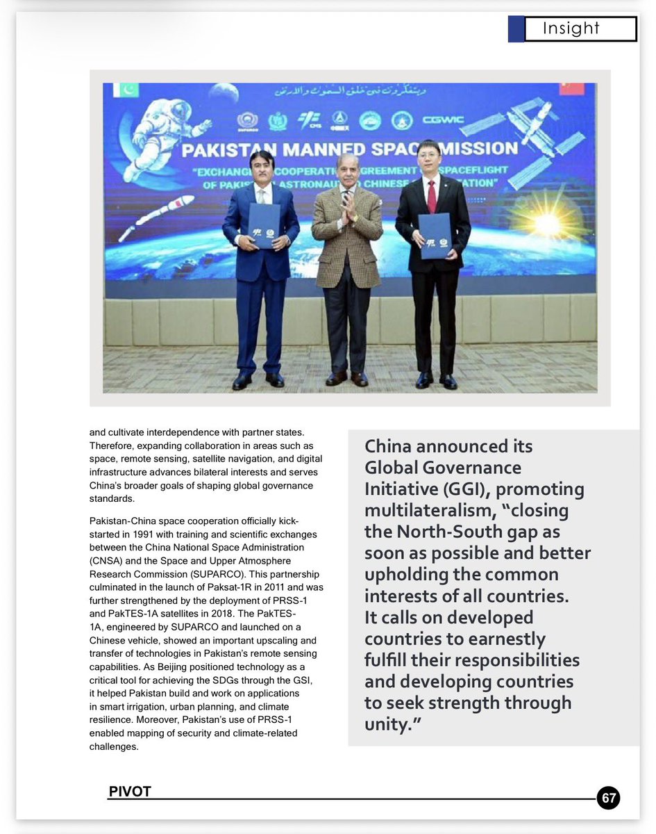 Pivot_ISSI's tweet photo. PIVOT features the article entitled President Xi Jinping’s Global Initiatives and the Evolution of Pakistan-China Space Collaboration by Javairyah Kulthum Atif, exploring strategic cooperation in space diplomacy. https://t.co/zEucOaEL4r