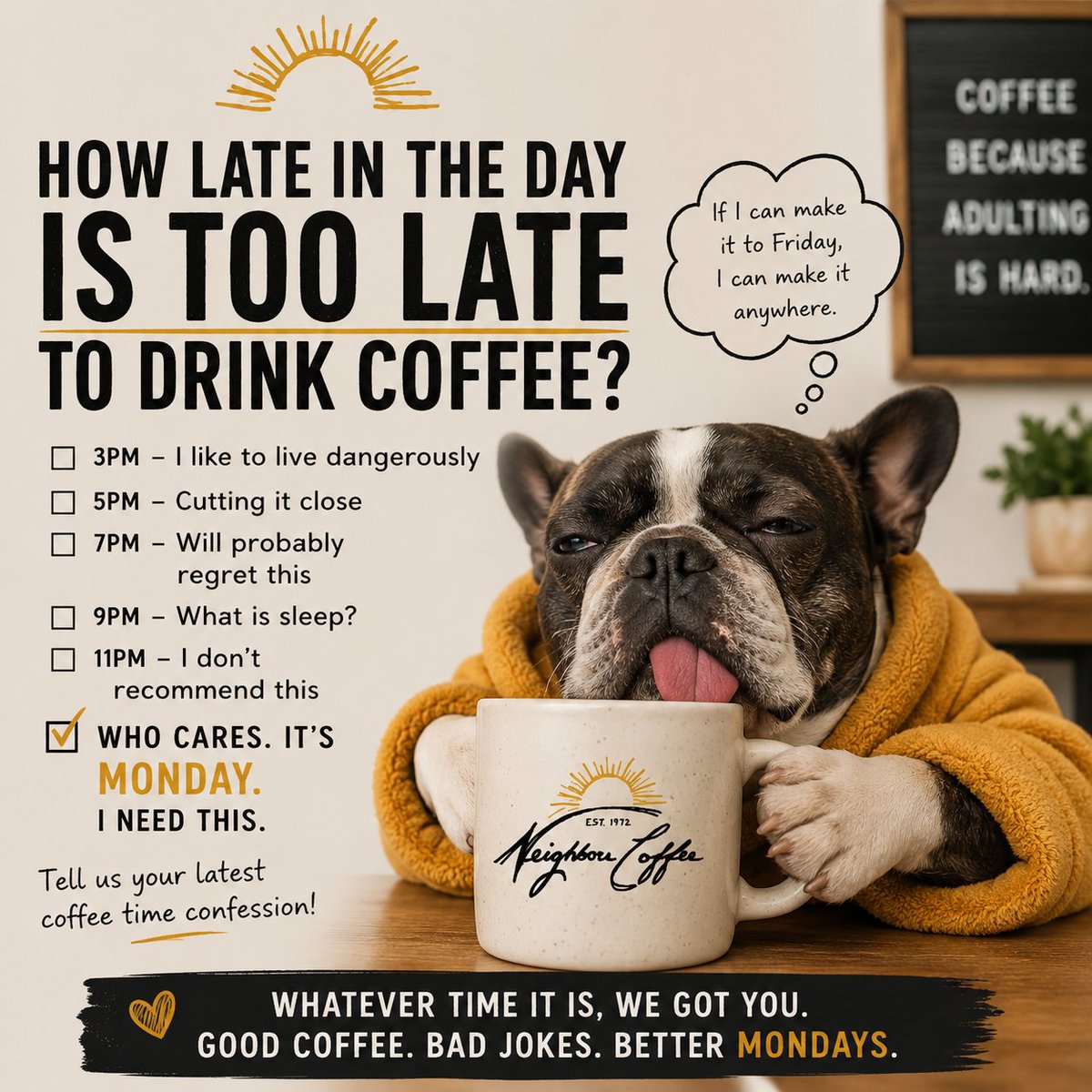 CoffeeNeighbors's tweet photo. How late in the day is too late to drink coffee? https://t.co/IJInwMAKeO