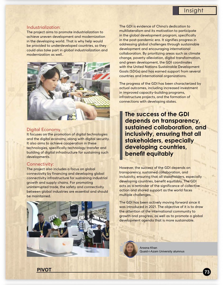 Pivot_ISSI's tweet photo. PIVOT presents the article entitled China’s Global Development Initiative by Aroona Khan, analyzing Beijing’s development vision and its implications for global partnerships and shared growth. https://t.co/nqyBEI8ldG