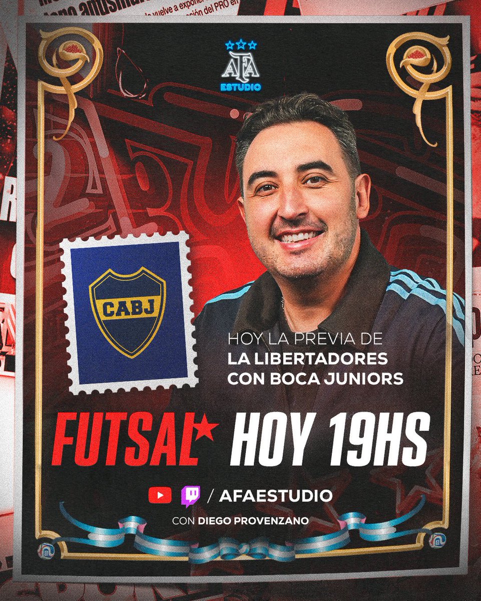 AFAestudio's tweet photo. AFA ESTUDIO FUTSAL

- ESPECIAL BOCA, RUMBO A LA COPA LIBERTADORES

HOY 19 HS. https://t.co/rn8raGQosU