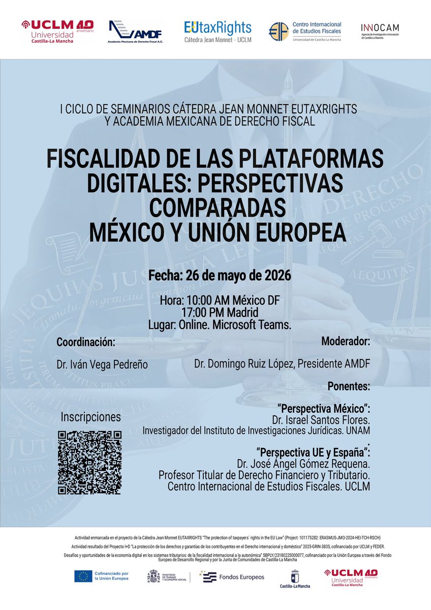 AMDF4's tweet photo. Acompáñanos en el seminario virtual realizado en colaboración con la Cátedra Jean Monnet (UCLM):

“Fiscalidad de las plataformas digitales: perspectivas comparadas México y Unión Europea”

26 de mayo 
10 hrs.
Evento gratuito | Registro previo: https://t.co/ouse3jfo03 https://t.co/l3pGxW6kNQ