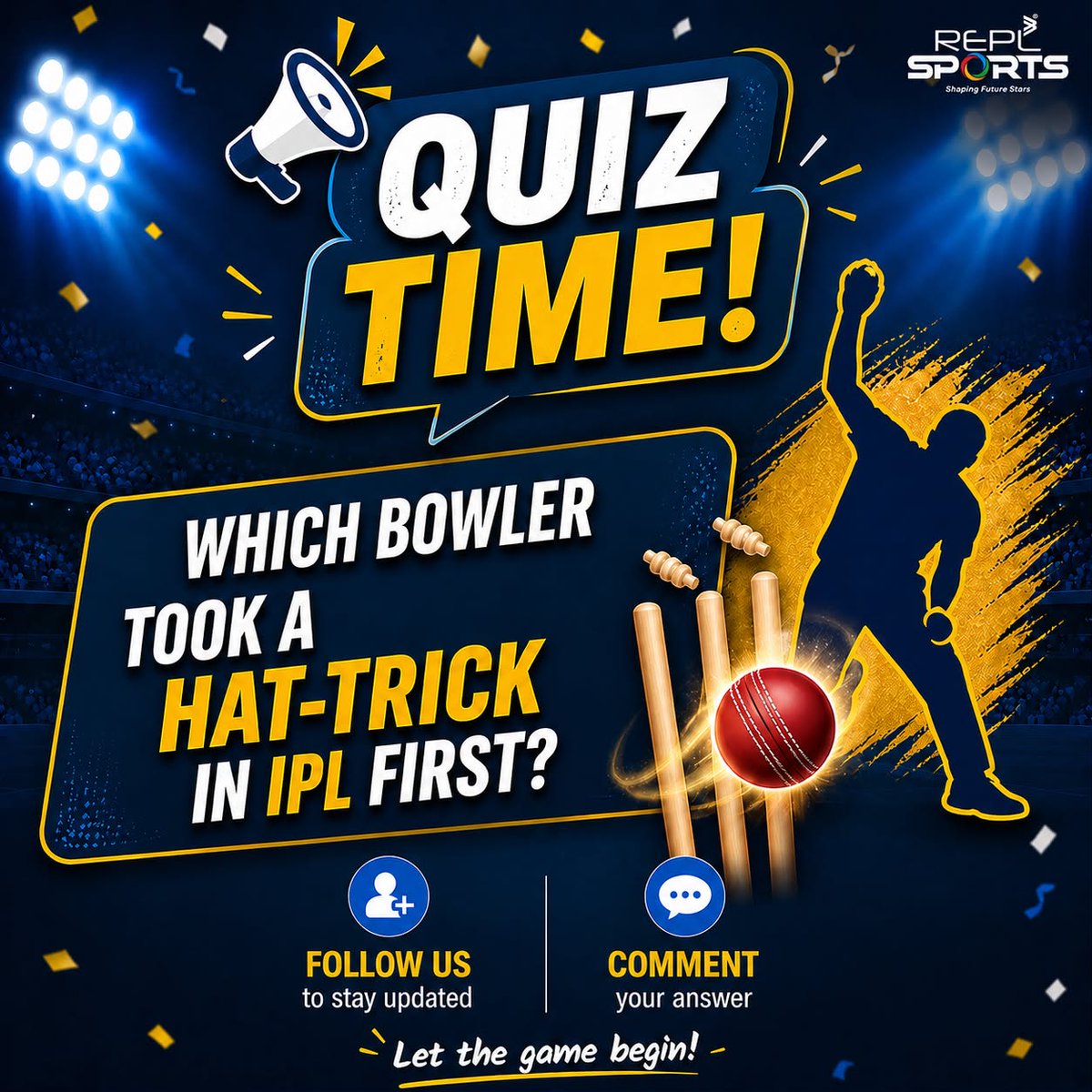 REPLSports's tweet photo. Can you guess which bowler took the first hat-trick in IPL history? 👀

Drop your answer in the comments below ⬇️

💬 Think you are the ultimate cricket fan? Prove it!

Follow @replsports for more exciting cricket quizzes, updates &amp; sports content! https://t.co/aTlTV06UJX