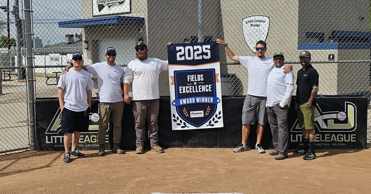 AJCityAZ's tweet photo. Congratulations to our Parks &amp; Recreation team on earning the Fields of Excellence Award for the second consecutive year for the Little League Complex! ⚾🏆

Thank you to everyone involved for continuing to set the standard for excellence in Apache Junction parks and recreation. https://t.co/AWe19IyPre