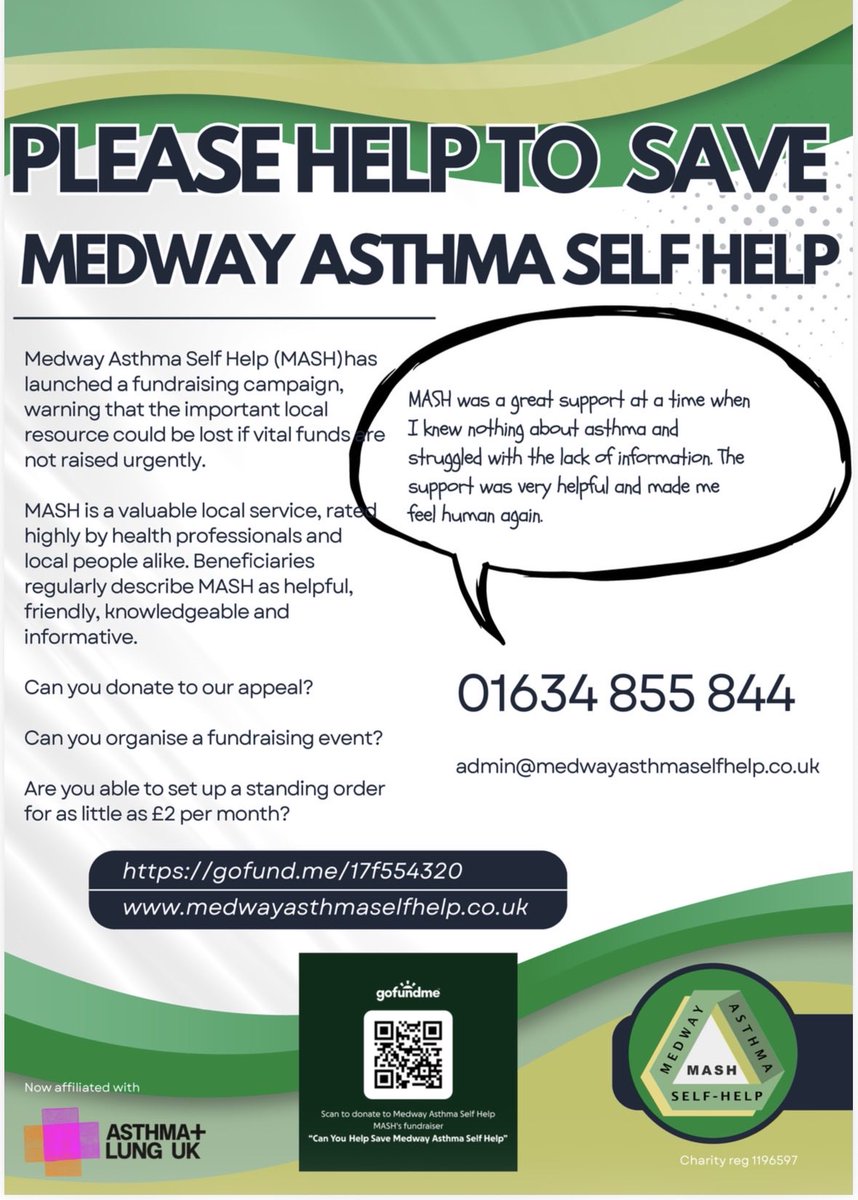 MedwayAsthma's tweet photo. Can you spare a few pennies to HELP SAVE MASH?? 

We are launching our Emergency Fundraising Campaign to help save our charity! 

Have you used our services and can help us? 

Our Go Fund Me link is below, or you can scan the QR code! 

https://t.co/X84YAhXTJi

Please share!! https://t.co/r2uiAFNarN