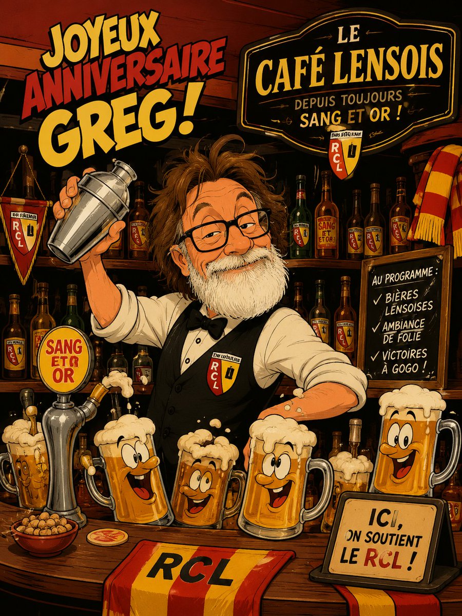 lecafelensois's tweet photo. 🍻🎂 Ce soir, on fête l’anniversaire de Greg comme il se doit au Café lensois ! ❤️💛

Notre @DelattreGrgory1  officiel vous sert tournée générale de bonne humeur, de bières et de passion Sang & Or 🍺🔥

Joyeux anniversaire @DelattreGrgory1  ! 🥳
Le patron du comptoir lensois 🍻🐺

Un max de likes et de commentaires pour notre @DelattreGrgory1 

#RCLens #CafeLensois #SangEtOr #JoyeuxAnniversaire #Lensois