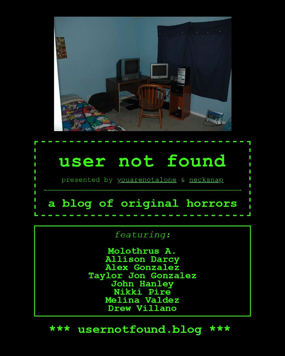 necksnapmag's tweet photo. SURPRISE (again)! NECKSNAP has collab'd with the folks at You Are Not Alone to bring you a very special issue of Internet Horror, out now for your reading pleasure! short stories from the three editors, as well as some friends of the mag. 🖤 read it all at https://t.co/y9WimY5Wbk https://t.co/aId4AbXtoP