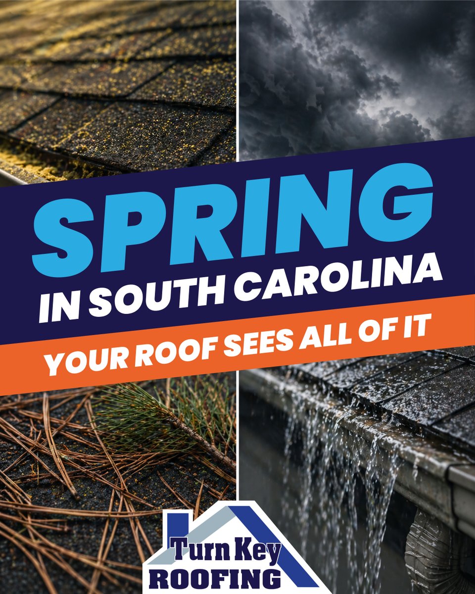 TurnKeyRoofing's tweet photo. Spring in South Carolina brings it all 🌿🌧️ 

From heavy rain to layers of pollen, your roof takes on more than you might think. 

864.241.8133 | https://t.co/Lbg3WShINH 
 
#TurnKeyRoofing #Roofing #SeeShockCity #AndersonIsMyTown #Roofer  #Certainteedshingles https://t.co/F198qqmJmu