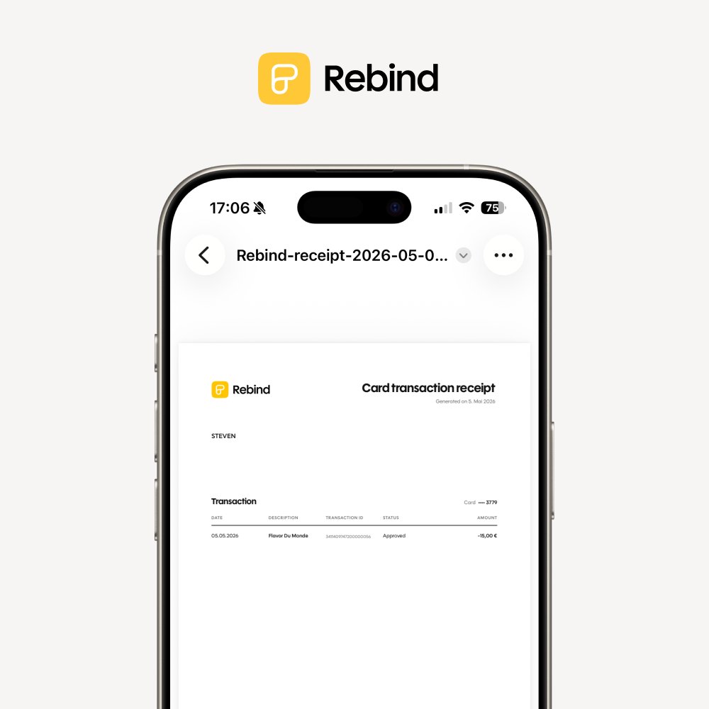 getrebind's tweet photo. Full statement:

Card → Settings → Card statement. Pick all-time or any month range. Export as PDF or CSV.

Reimbursements, accounting, or just a tidy paper trail. 30 seconds end-to-end. https://t.co/y91iykLmSa