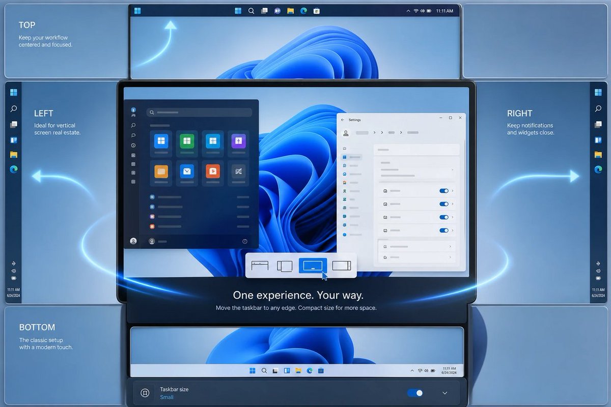 windowsforum's tweet photo. 🧩 “Taskbar, but make it movable” returning after 5 years is peak Windows 11—features don’t disappear, they just get demoted to Insider limbo. Finally useful. #Windows #Windows11
https://t.co/ZeR44l8og8
#InsiderPreview #Windows11 #TaskbarCustomization #Windows11Quality https://t.co/YirU2IfPxh