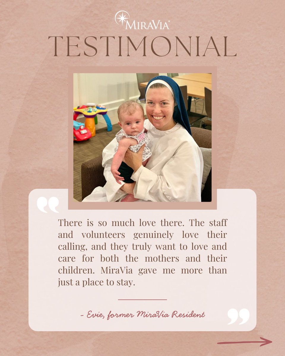 MiraViaLife's tweet photo. "I will forever be grateful for the people who supported me during my time at MiraVia. Thank you MiraVia for allowing me to go back to school and become a mom."
-Evie, former MiraVia Resident

#MiraViaLife https://t.co/uC7VIZ3lwv